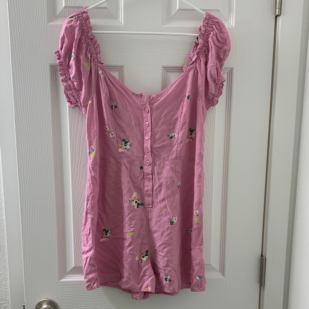 Pink Floral Button-Front Mini Dress